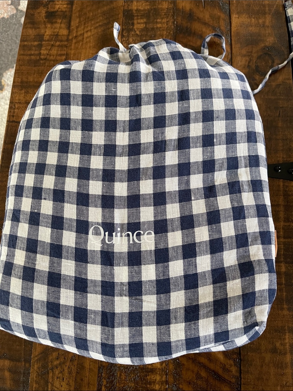NWOT Quince European Linen Gingham Duvet Cover Set, Full/Queen (Navy) MSRP $164